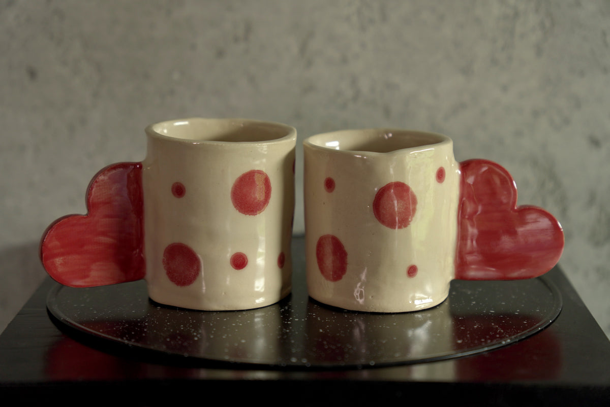 zestaw 2 kubków w kropki z sercem / heart mug set